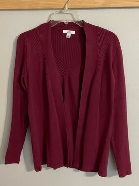 Croft & Barrow Open-Front Long Sleeve Burgundy Cardigan XS